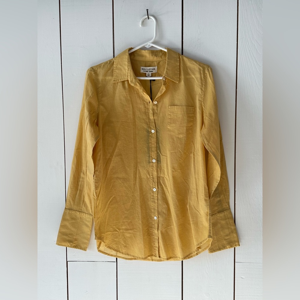 Nili Lotan Cotton Voile Shirt Sz M Tuscan Yellow NWT Semi Sheer
